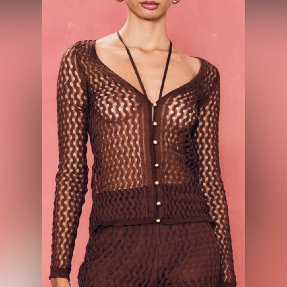 Cult Gaia Brown Sheer Knit Top